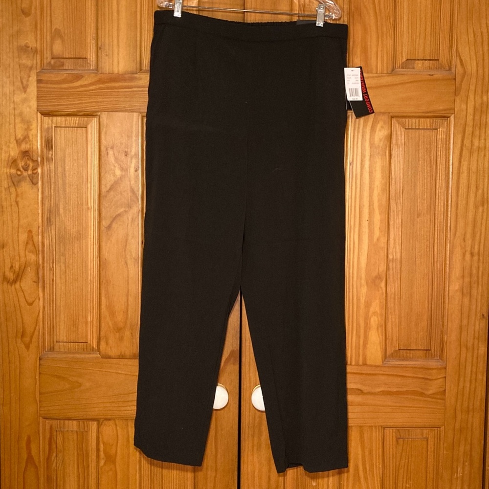 NWT Briggs Vintage 90s Pants Flat Panel Front Career Pull On Black Size 16WS